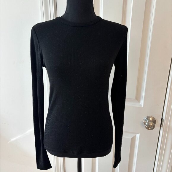 Splendid Isabella Shimmer Rib Top in Black Long Sleeve Crewneck - Size S - NWT - Picture 1 of 7